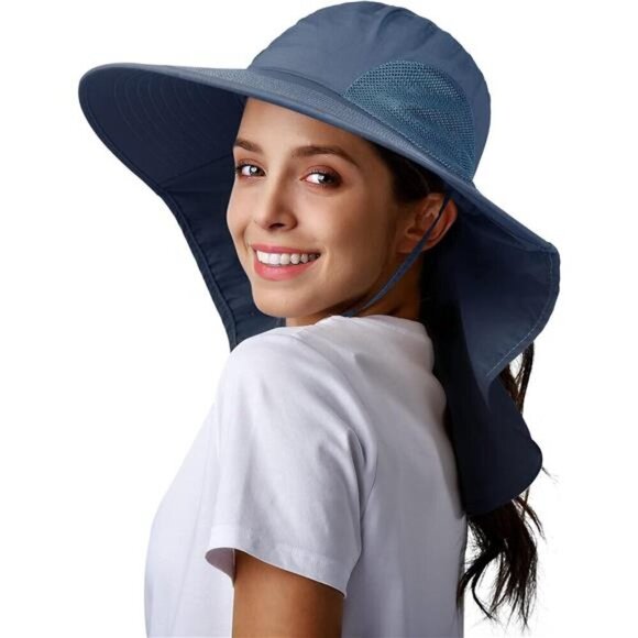 Sun Hats with Neck Flap Blue - Picture 1 of 6